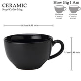 Ceramic Soup & Coffee Wide Large Mug With Handle - Set Of 1, 350ml, Black | Bone Ash Free & Microwave Safe - Mug For Maggi, Cappuccino, Latte, Green Tea
